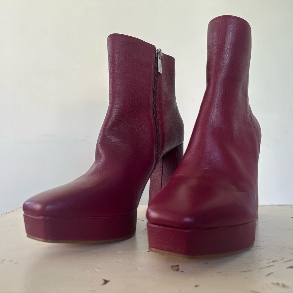 Jessica Simpson Kaiyah Maroon Leather Platform Boots Women's Size 8.5 M